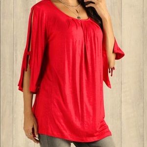 Suzanne Betro Red Slit Tie-Detail Tunic. 3X